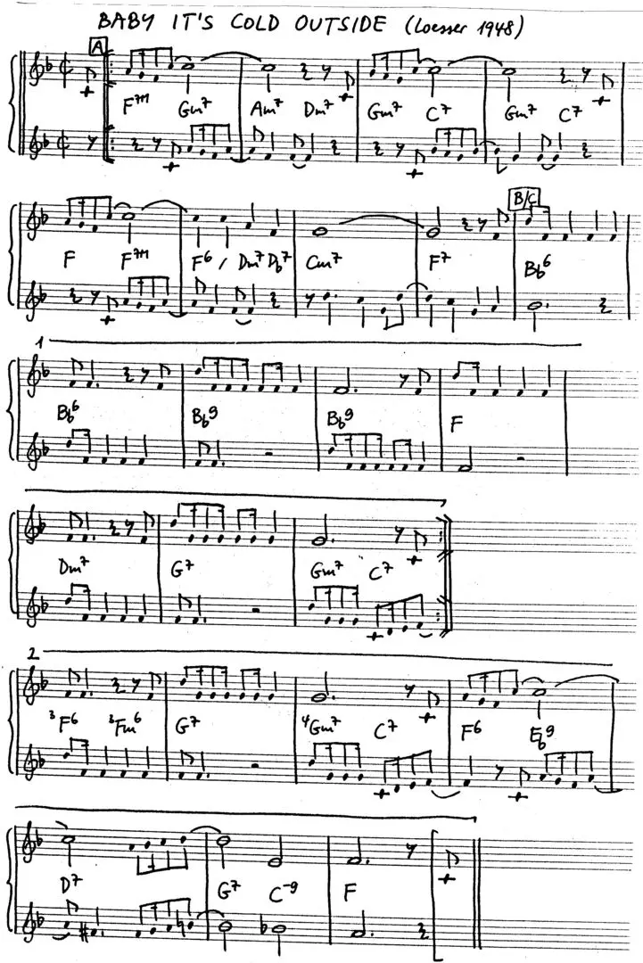 baby it's cold outside free jazz leadsheet - Courtesy of the Jungle Jazz Band